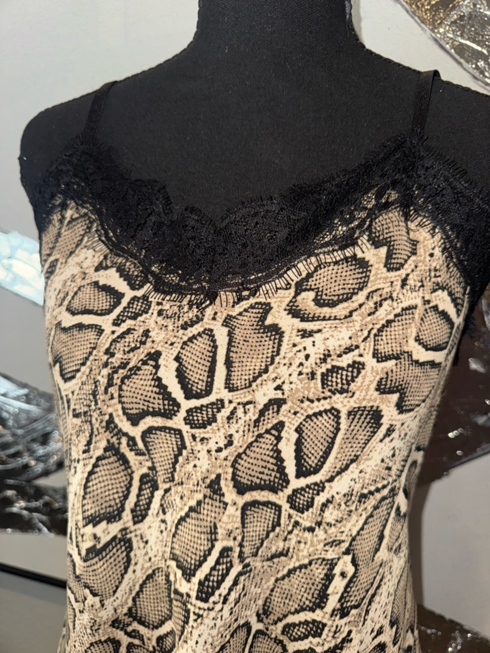 Impressions Snakeskin Lace Cami in Black and Beige